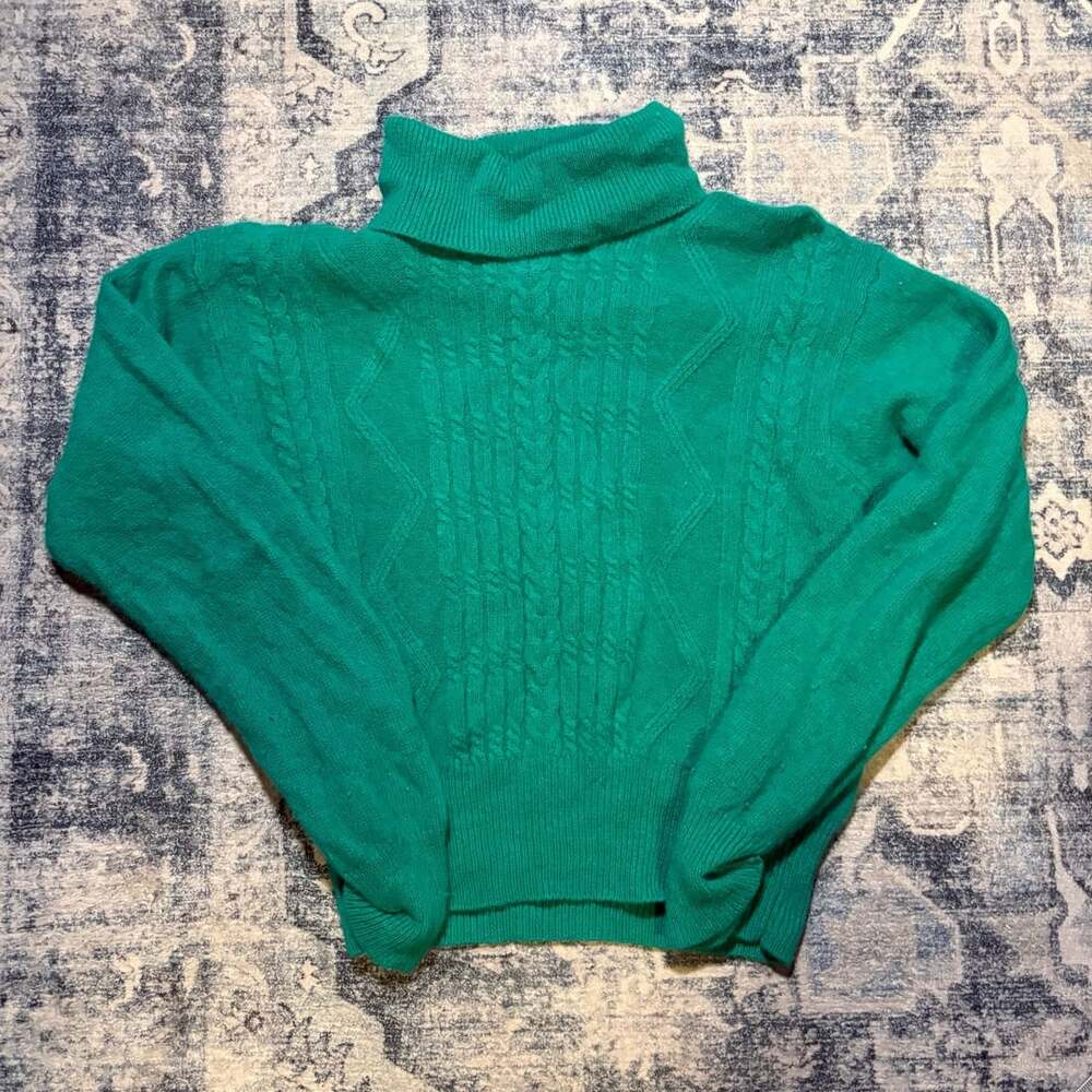 Vintage 90s Casual Corner Turtleneck Sweater Size M Green Lambswool